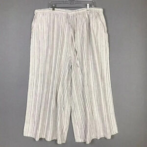 Vivid 100% Linen Wide Leg Pants Women Size 4X Pockets Drawstring Elastic Waist